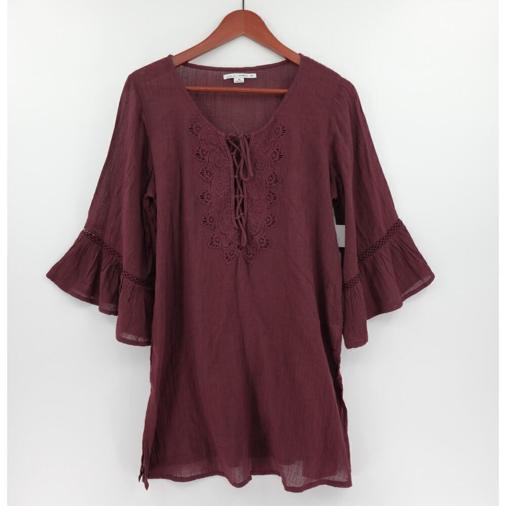 O'NEILL Salt Water Swim Dress Medium Wine Guaze Coastal Resortwear